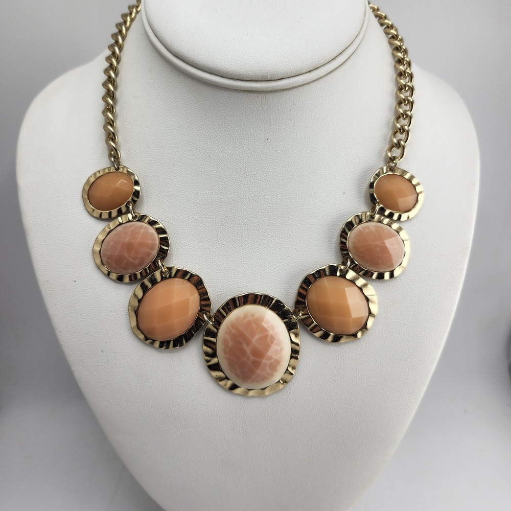 Gold‎ Tone And Peach Statement Necklace